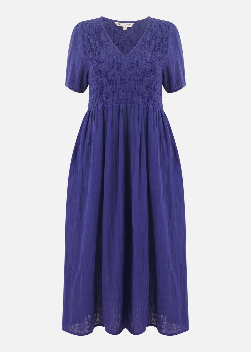 Yumi Navy Double Cotton Ruched Midi Dress - 8 Image 4