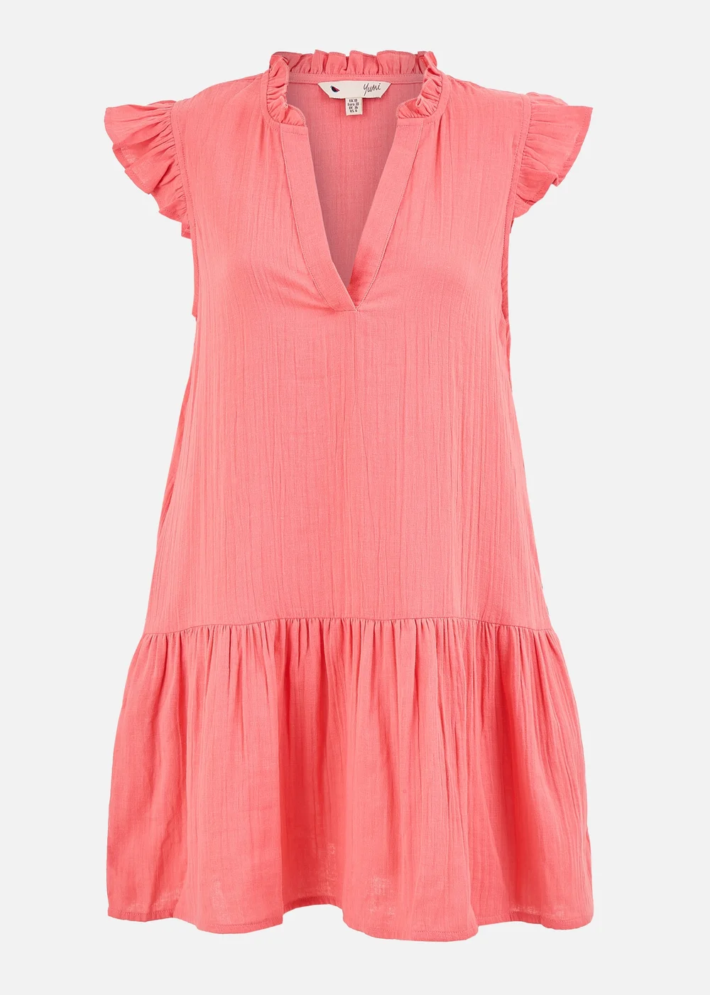 Yumi Coral Double Cotton Tunic With Frill Sleeves - 8 Image 5