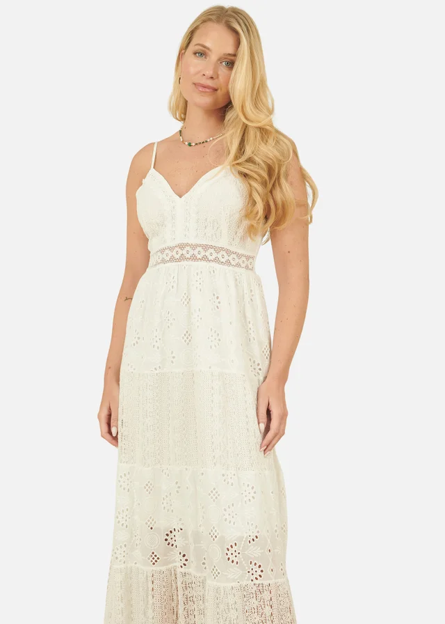 Yumi White Tiered Maxi Dress With Ruched Back