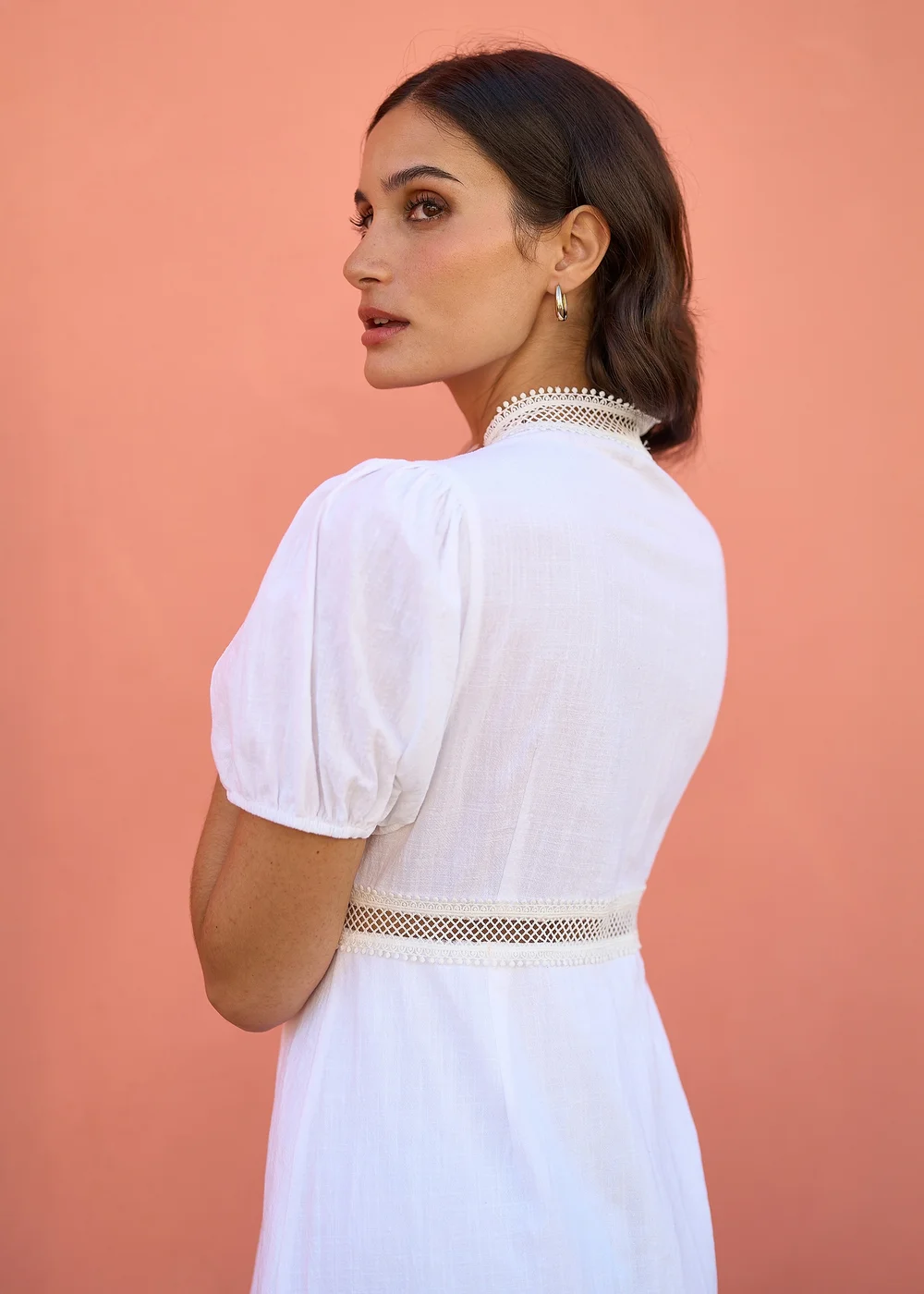 Yumi White Cotton Lace Trim Skater Shirt Dress - 14 Image 4