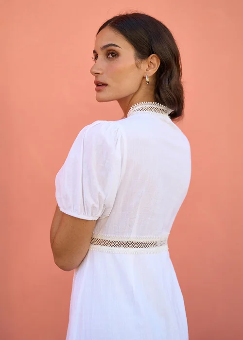 Yumi White Cotton Lace Trim Skater Shirt Dress - 14 Image 4