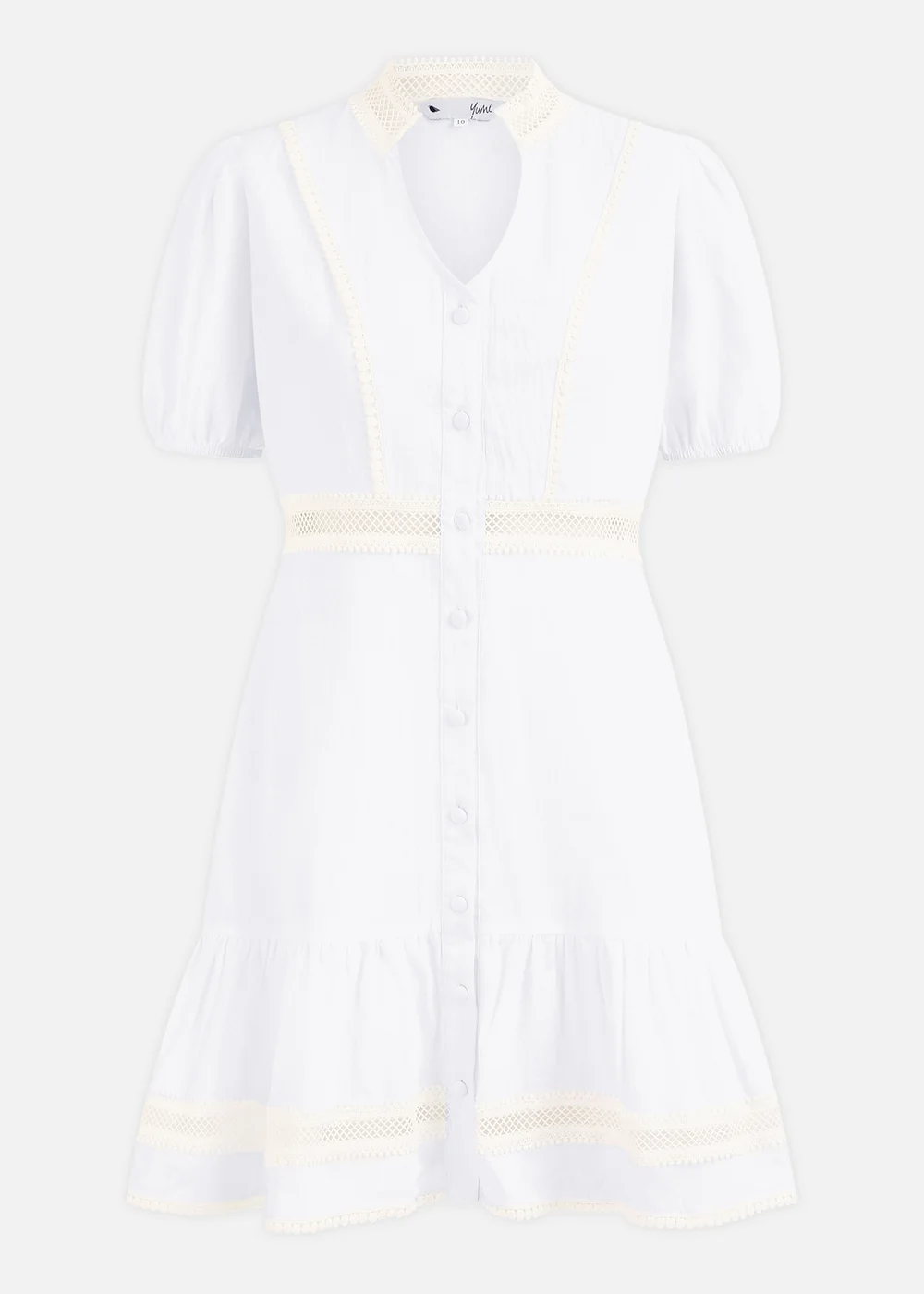 Yumi White Cotton Lace Trim Skater Shirt Dress - 14 Image 5