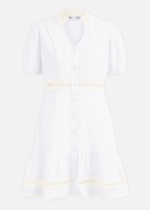 Yumi White Cotton Lace Trim Skater Shirt Dress - 14 Image 5