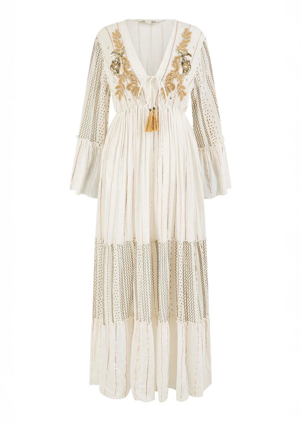 Yumi White Metallic Embellished Maxi Dress With Long Sleeves - 16 Image 5