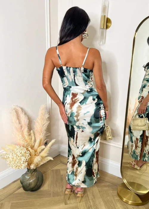 AX Paris Multi Smudge Print Ruched Side Strappy Midi Dress - 10 Image 5