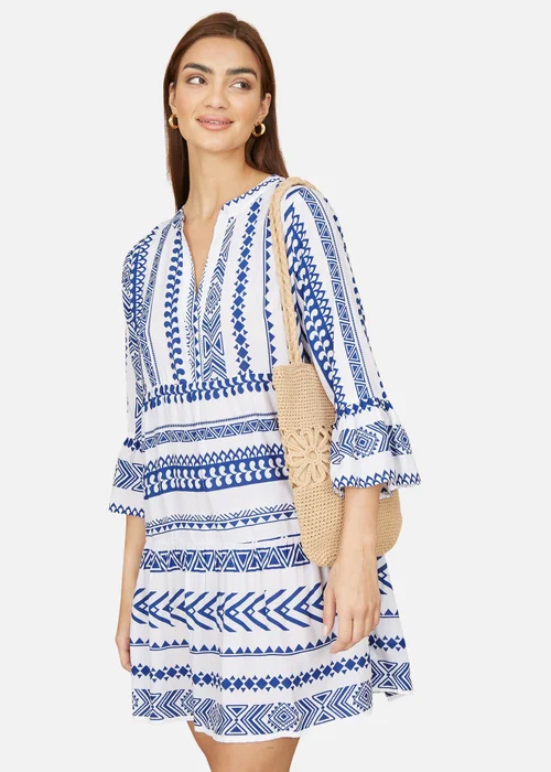 Yumi Blue Geo Stripe Print Beach Tunic - 8 Image 2