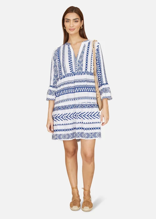 Yumi Blue Geo Stripe Print Beach Tunic - 8 Image 1