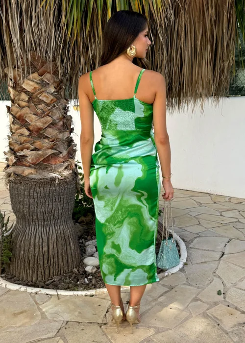 AX Paris Green Tie Dye Print Ruched Side Strappy Midi Dress - 8 Image 5