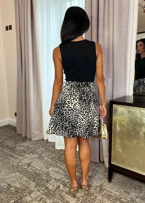 AX Paris Multi Leopard Print 2 in 1 Belted Mini Skater Dress - 6 Image 5