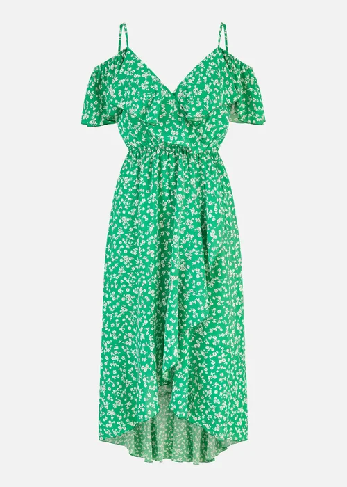 Yumi Green Ditsy Print Bardot Midi Dress With Dip Hem - 12 Image 3