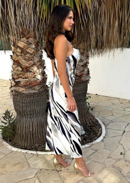 AX Paris Navy Stripe Print Strappy Twist Back Slip Midi Dress - 8 Image 4