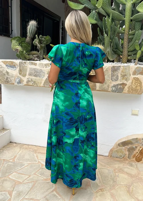 AX Paris Green Abstract Print Short Sleeve Belted Wrap Midi Dress - 10 Image 5