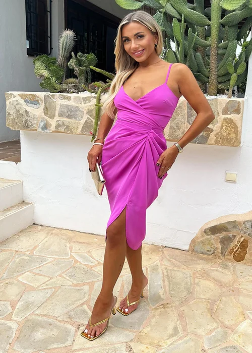 AX Paris Pink Strappy Wrap Top Gathered Skirt Midi Dress - 8 Image 3