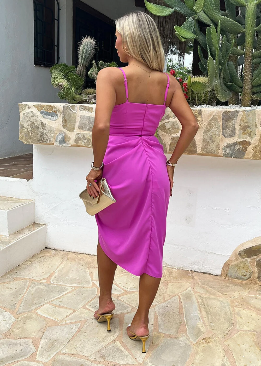 AX Paris Pink Strappy Wrap Top Gathered Skirt Midi Dress - 8 Image 5