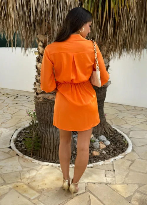 AX Paris Orange 3/4 Sleeve Gathered Wrap Shirt Mini Dress - 8 Image 5