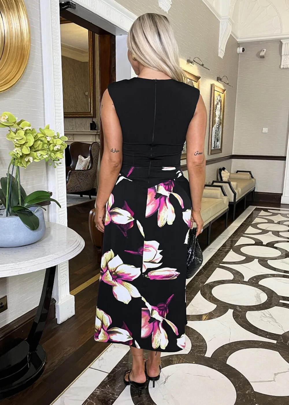 AX Paris Black Floral Print 2 In 1 Double Frill Split Midi Dress - 8 Image 5