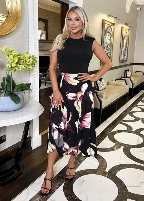 AX Paris Black Floral Print 2 In 1 Double Frill Split Midi Dress - 8 Image 3