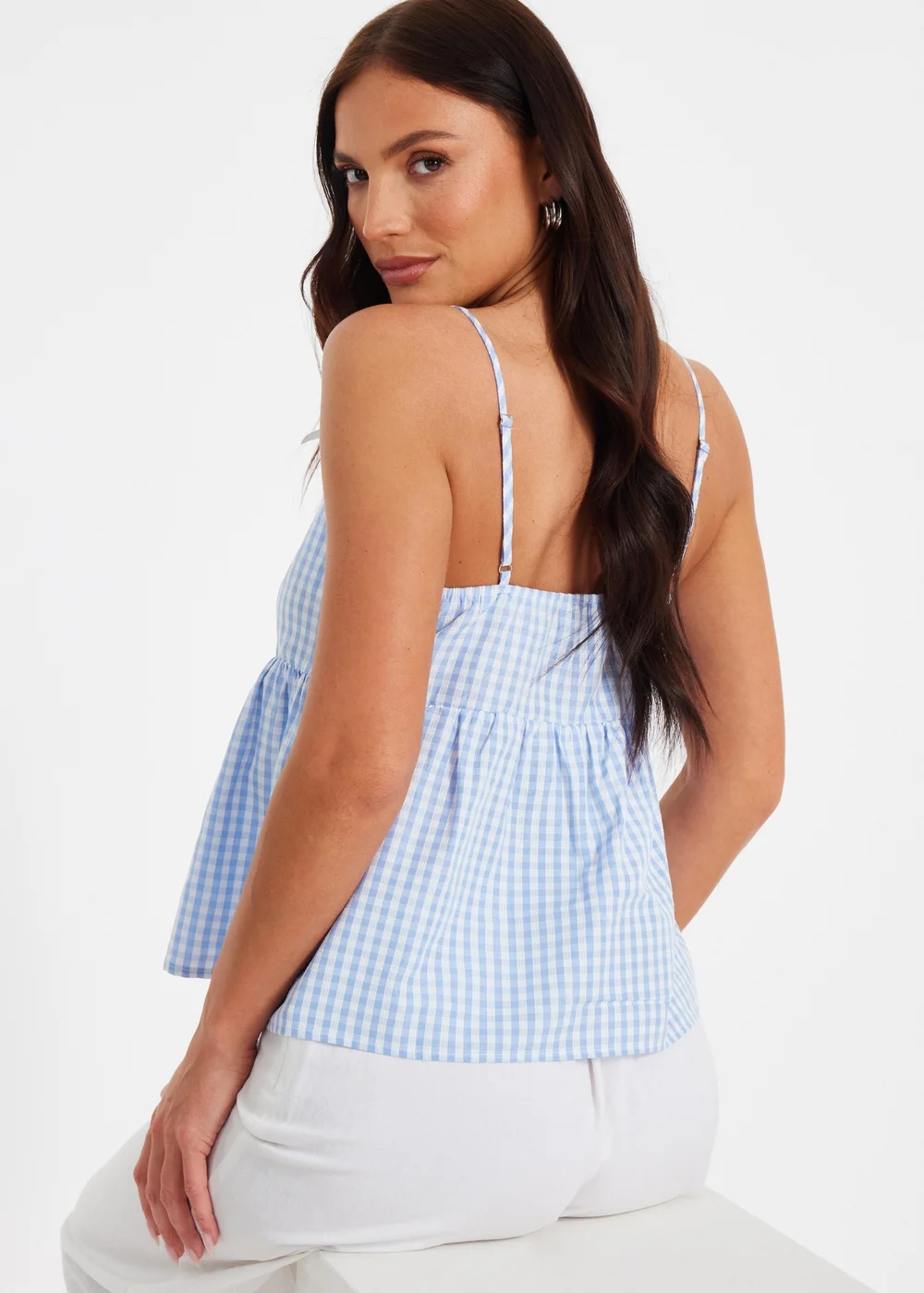 Quiz Blue Gingham Strappy Peplum Top - 6 Image 2