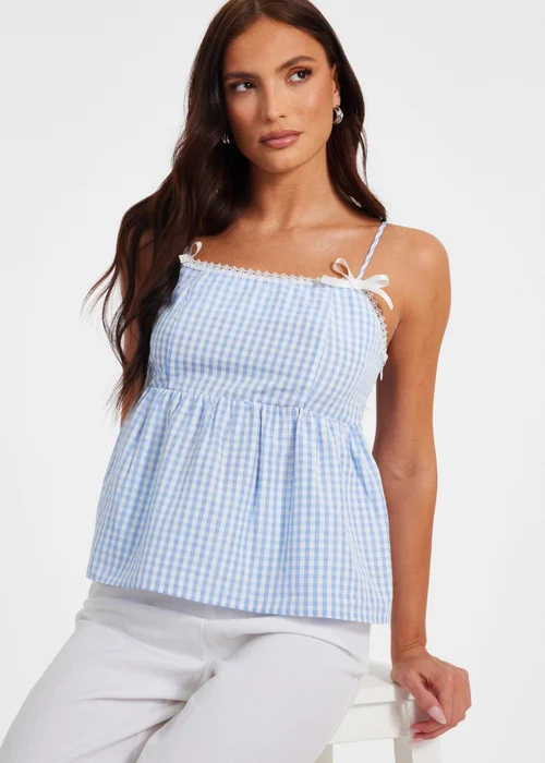 Quiz Blue Gingham Strappy Peplum Top - 6 Image 1