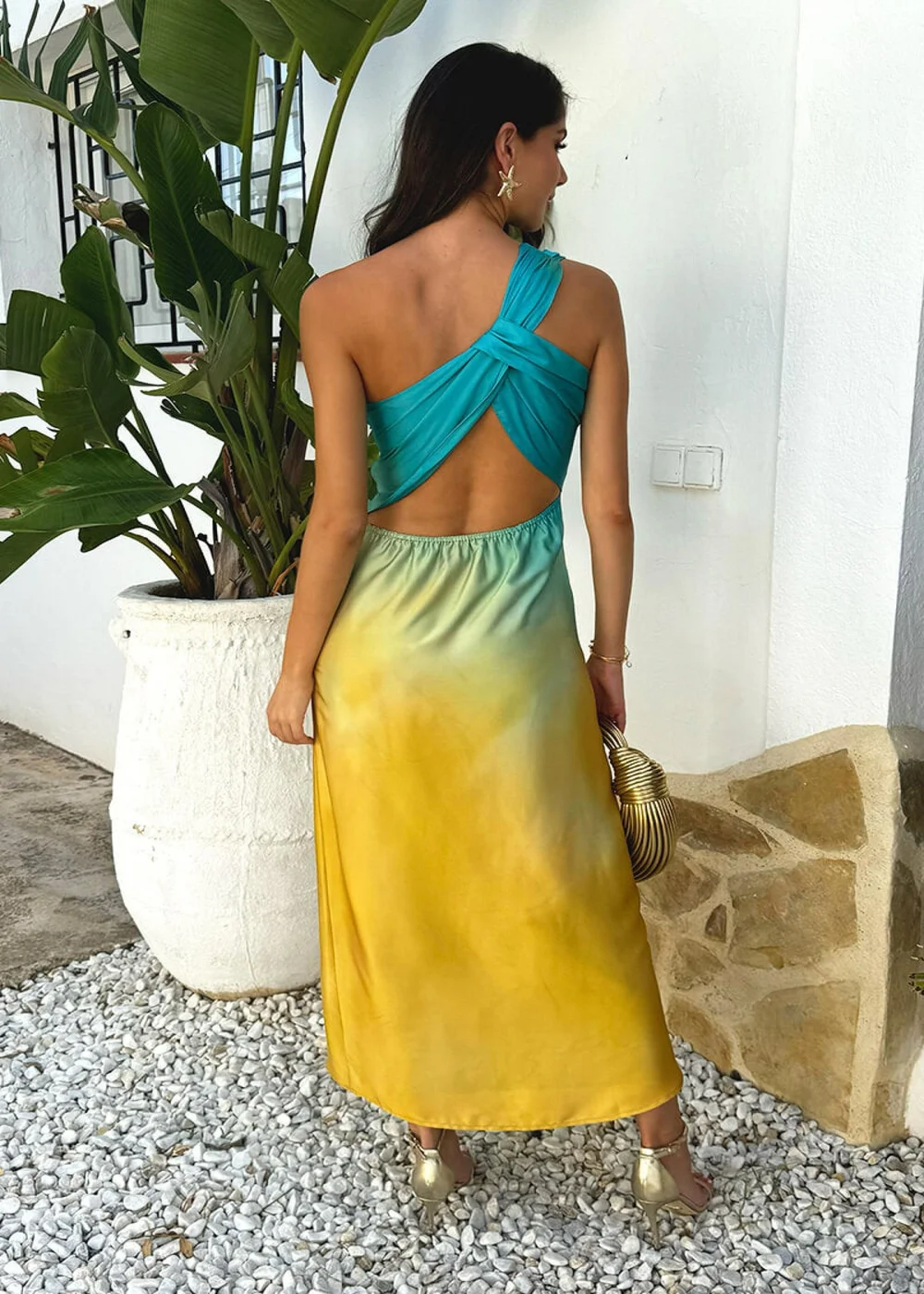 AX Paris Multi Sunset Ombre One Shoulder Open Back Twist Detail Midi Dress - 8 Image 5