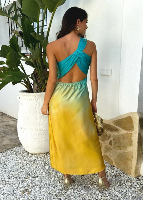 AX Paris Multi Sunset Ombre One Shoulder Open Back Twist Detail Midi Dress - 8 Image 5