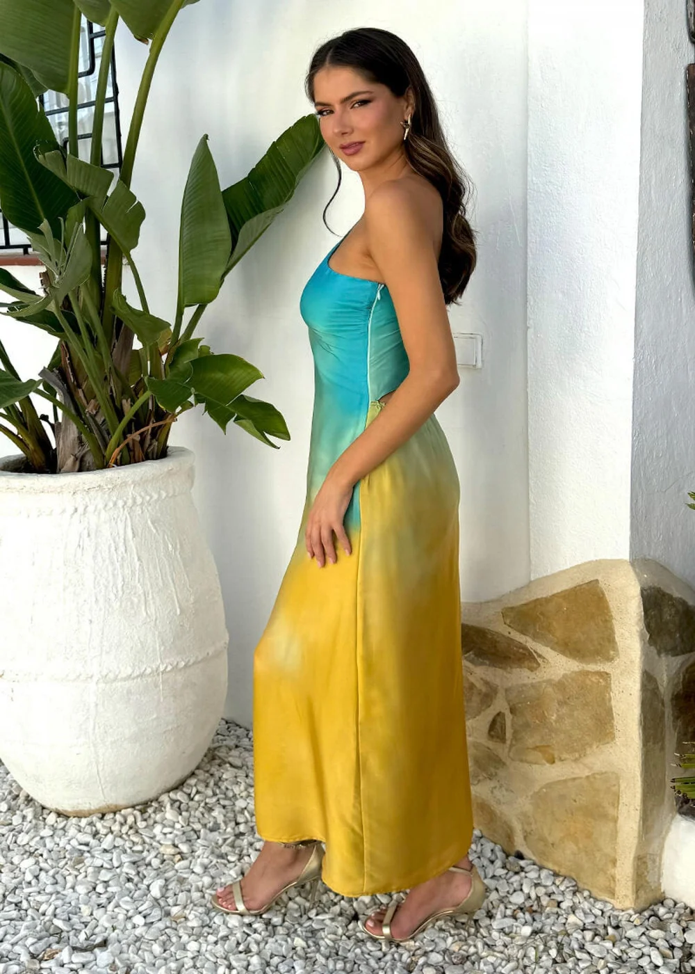 AX Paris Multi Sunset Ombre One Shoulder Open Back Twist Detail Midi Dress - 8 Image 4