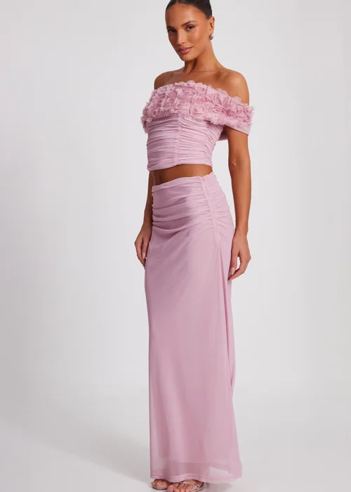 Quiz Pink Floral Mesh Top - 6 Image 3