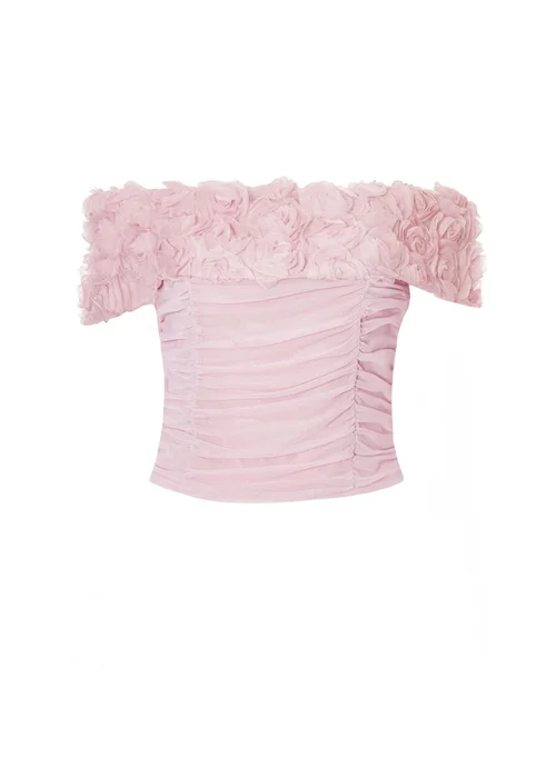 Quiz Pink Floral Mesh Top - 6 Image 4