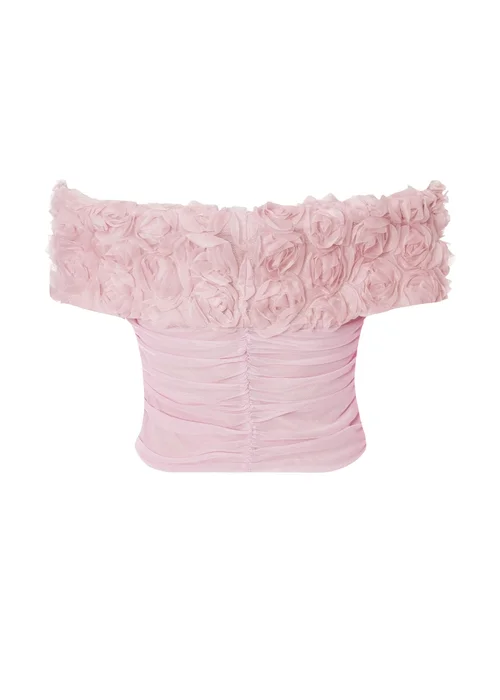 Quiz Pink Floral Mesh Top - 6 Image 5