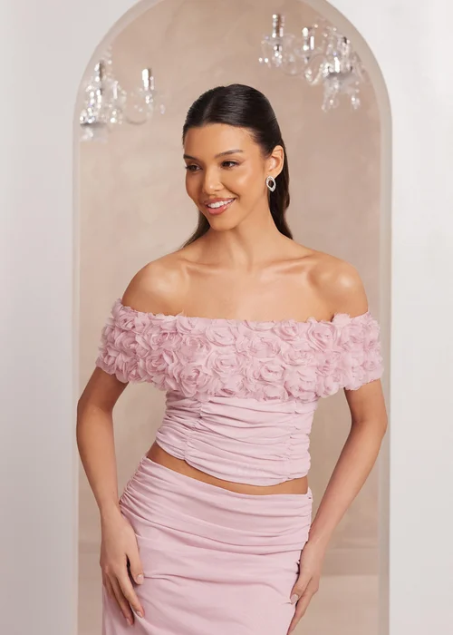 Quiz Pink Floral Mesh Top - 6 Image 1