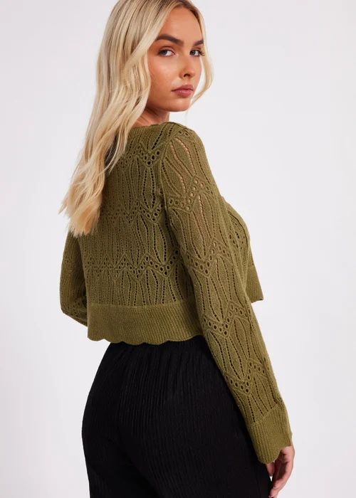 Quiz Khaki Knit Cropped Cardigan - S Image 2