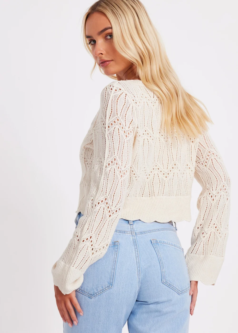 Quiz Cream Knit Cropped Cardigan - S Image 2