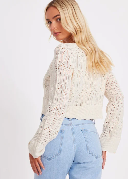 Quiz Cream Knit Cropped Cardigan - S Image 2