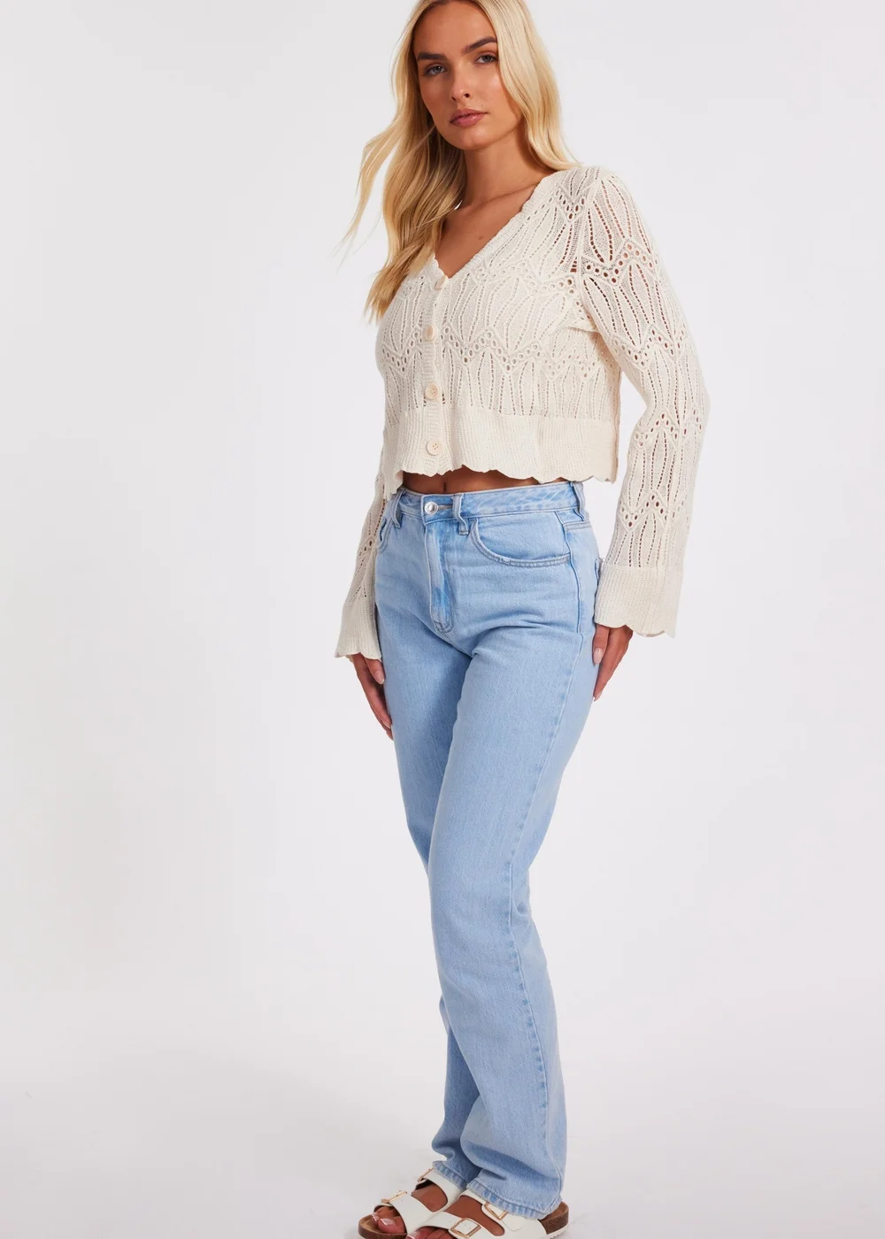 Quiz Cream Knit Cropped Cardigan - S Image 3