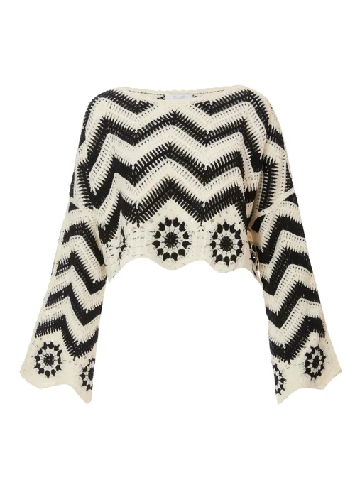 Quiz Black Crochet Scalloped Top - S/M Image 4