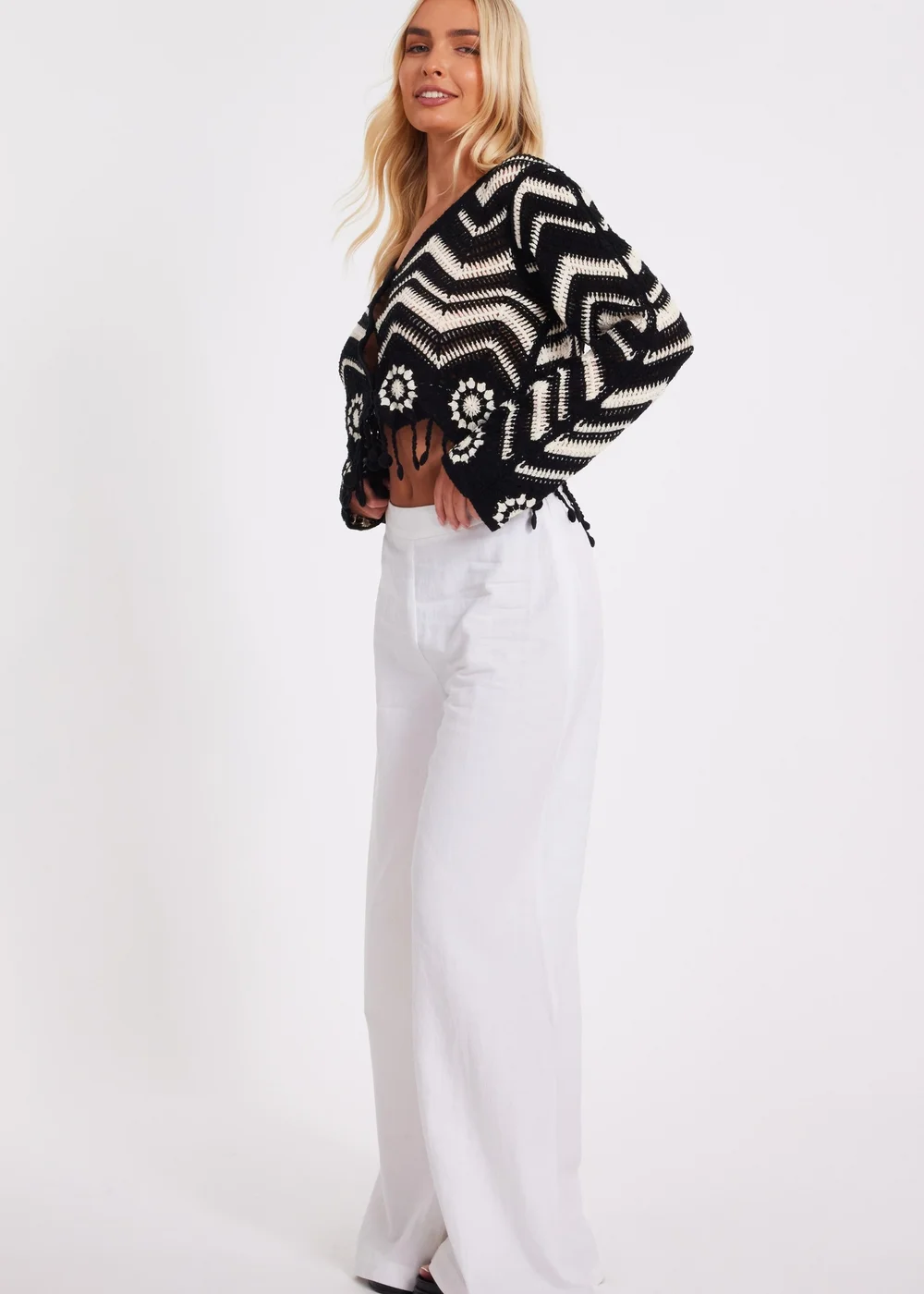 Quiz Black Crochet Knitted Top - S/M Image 3