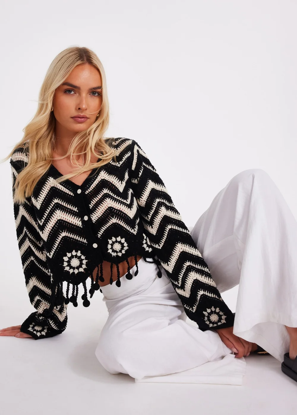Quiz Black Crochet Knitted Top - S/M Image 1