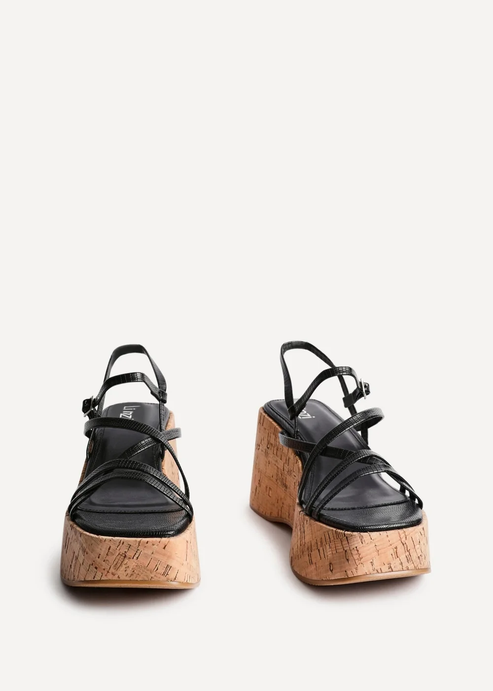 Linzi Orbit Black Lizard Cork Flatform Sandals - Size 3 Image 3