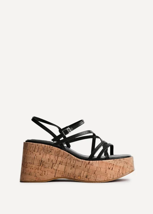 Linzi Orbit Black Lizard Cork Flatform Sandals - Size 3 Image 2