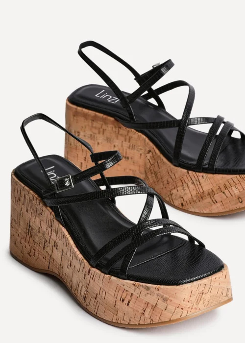 Linzi Orbit Black Lizard Cork Flatform Sandals - Size 3 Image 4