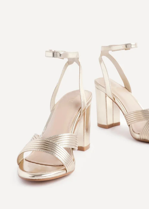 Linzi City Gold Faux Leather Heeled Sandals - Size 3 Image 4