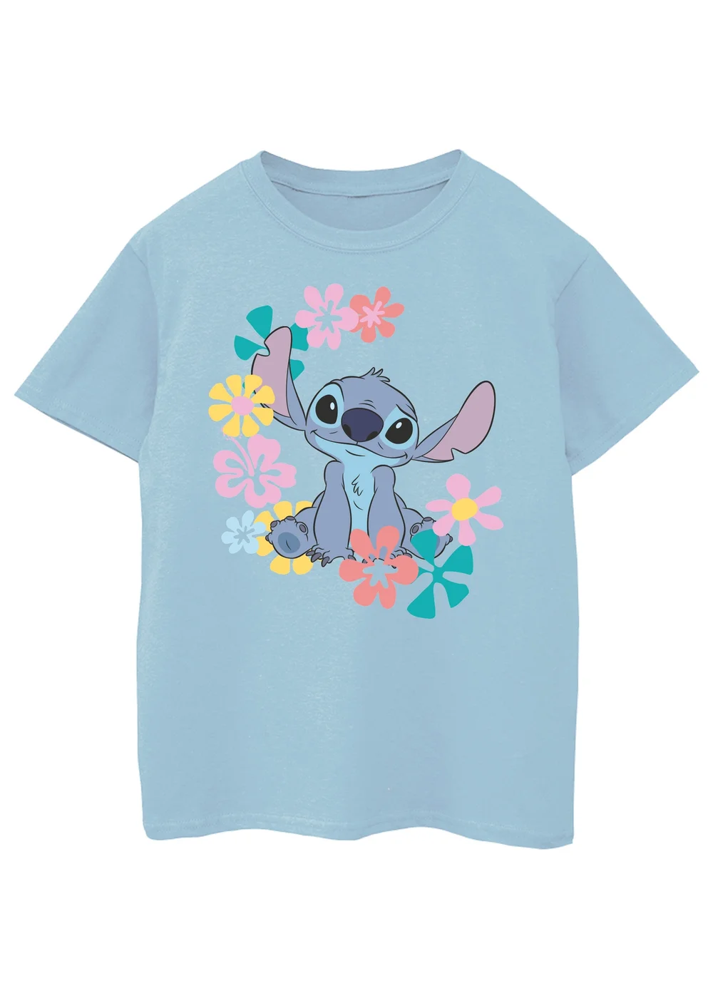 Ada & Ted Disney Lilo & Stitch Flowers Girls Blue T-Shirt (3-13 Years) - Age 3-4 Years Image 1