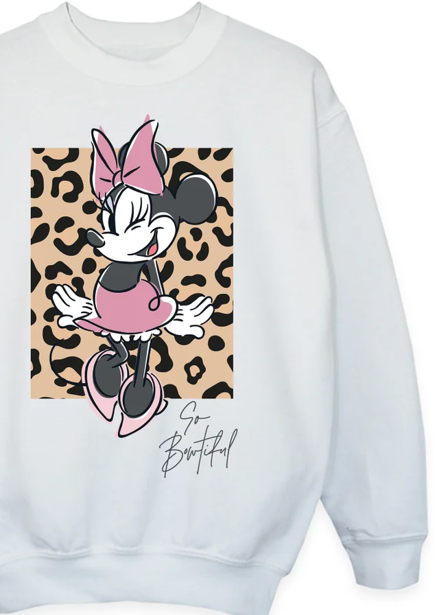 Ada & Ted Disney Minnie Mouse So Bowtiful Leopard Girls White Sweatshirt (3-13 Years)