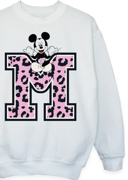Disney Mickey Mouse Leopard M Girls White Graphic Sweatshirt (3-13 Years) - 3-4 Yrs Image 2
