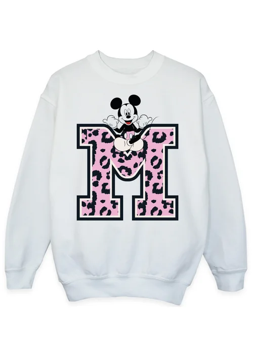 Disney Mickey Mouse Leopard M Girls White Graphic Sweatshirt (3-13 Years) - 3-4 Yrs Image 1