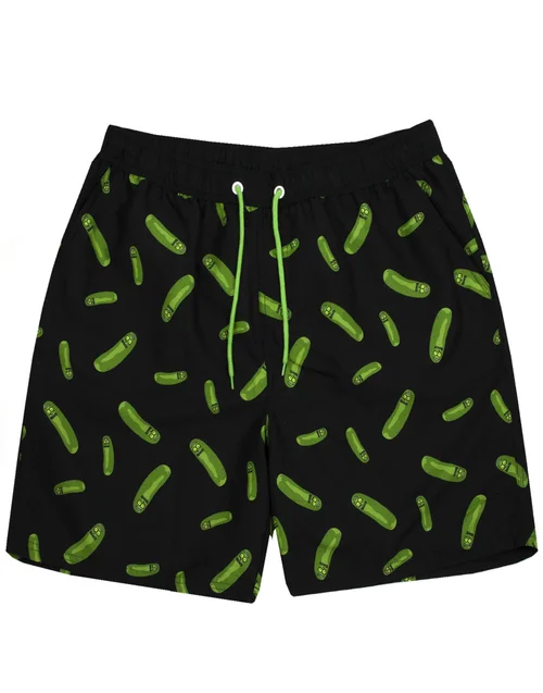 Rick & Morty Black Pickle Rick Swim Shorts - Medium Image 1