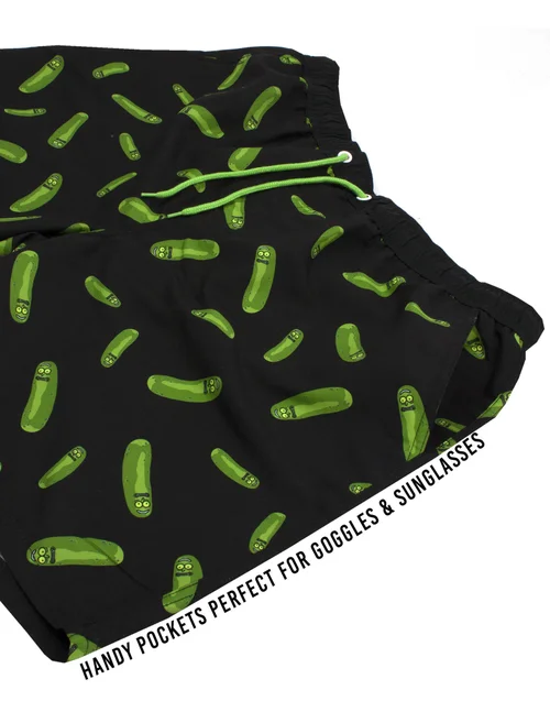 Rick & Morty Black Pickle Rick Swim Shorts - Medium Image 4