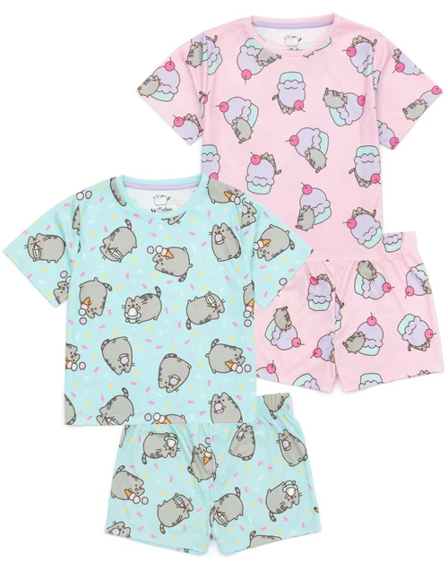 Vanilla Underground Pusheen Kids Shortie Multi Coloured Pyjamas 2 Pack (2-14 Years) - Age 11-12 Years Image 2