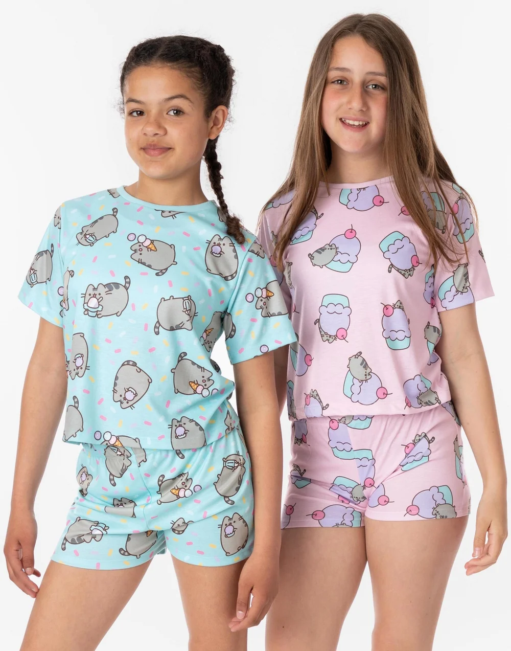 Vanilla Underground Pusheen Kids Shortie Multi Coloured Pyjamas 2 Pack (2-14 Years) - Age 11-12 Years Image 1