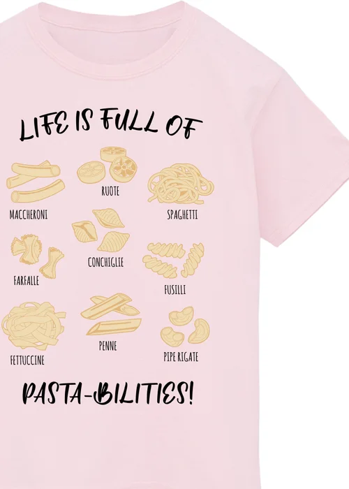 Brands In Life Is Full Of Pasta-bilities Kids Pink Graphic T-Shirt (3-13 Years) - 3-4 Yrs Image 2